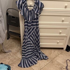 Umgee Blue and White Striped Maxi Dress